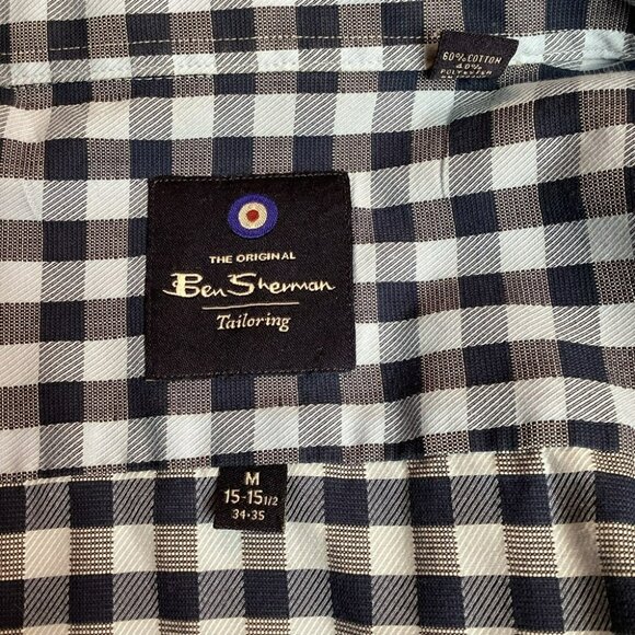 Ben Sherman Mens Blue & White Gingham Button-Up Shirt M 15-15.5 34-35 Long Sleev - Picture 6 of 8
